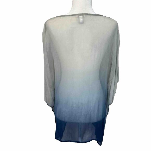 Chico’s Kimono Top Poncho Ombré Blue Sheer Cover Up Kaftan Blouse Beaded M/L - Picture 4 of 8